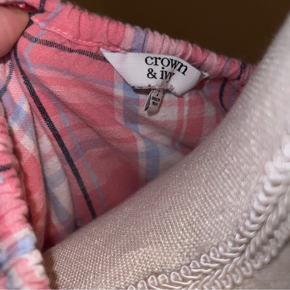 Crown & Ivy Pink Blue White Plaid Tassel Dress Short Sleeve Size 2 - Picture 4 of 10